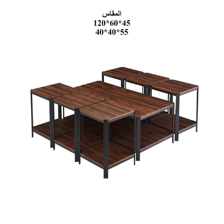 طقم طاولات خدمة 7 قطع بتصميم أنيق و مميز و لون بني غامق رائع
