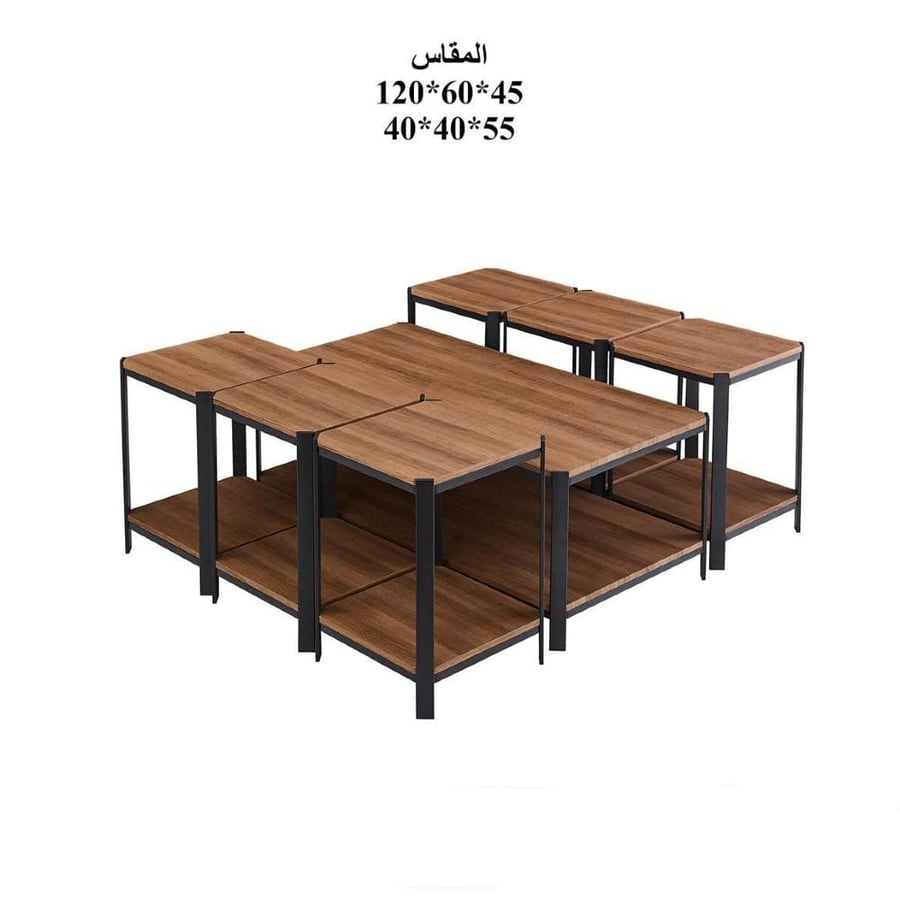 طقم طاولات خدمة 7 قطع بتصميم أنيق و مميز و لون بني فاتح رائع