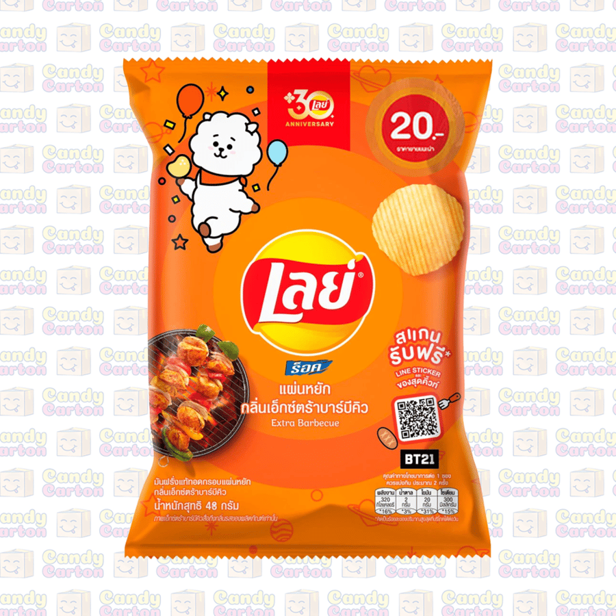 ليز رقائق بطاطس بنكهة باربكيو إضافي 48 جرام مستورد تايلند Lays Extra Barbecue Flavored Potato Chips 48g