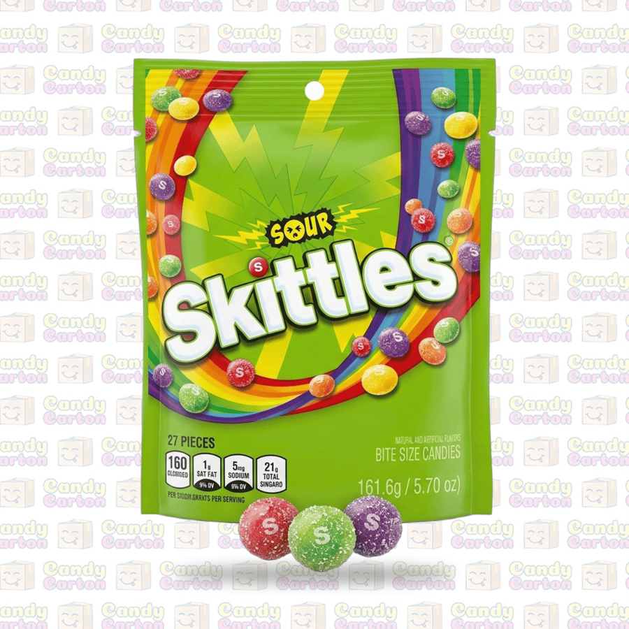 حلوى فواكه حامضة سكيتلز ساور مغطاة بحبيبات السكر الحامض 161 جم مستورد من امريكا Skittles Sour Bite Size Candies 161g
