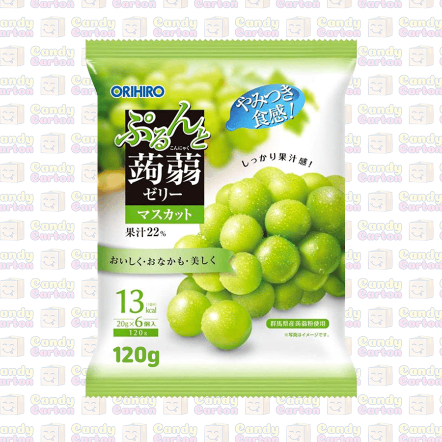 اوريهيرو جيلي كونياك بورونتو بنكهة المسكات العنب الاخضر 120جرام مستورد اليابان  Orihiro Purunto Konnyaku Jelly muscat Grape Flavor 120g