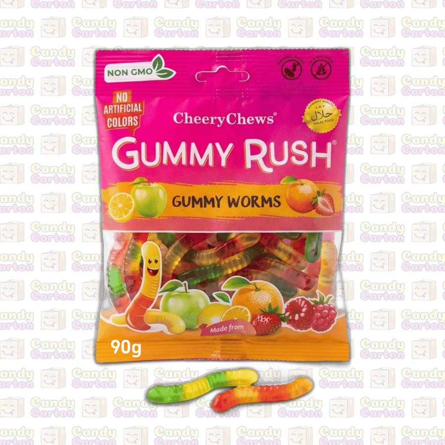 جيمي راش حلوى جلي تشوي تشوز ديدان الجلي 90 جرام مستورد من تركيا Gummy Rush Chewy Chews Gummy Worms 90g