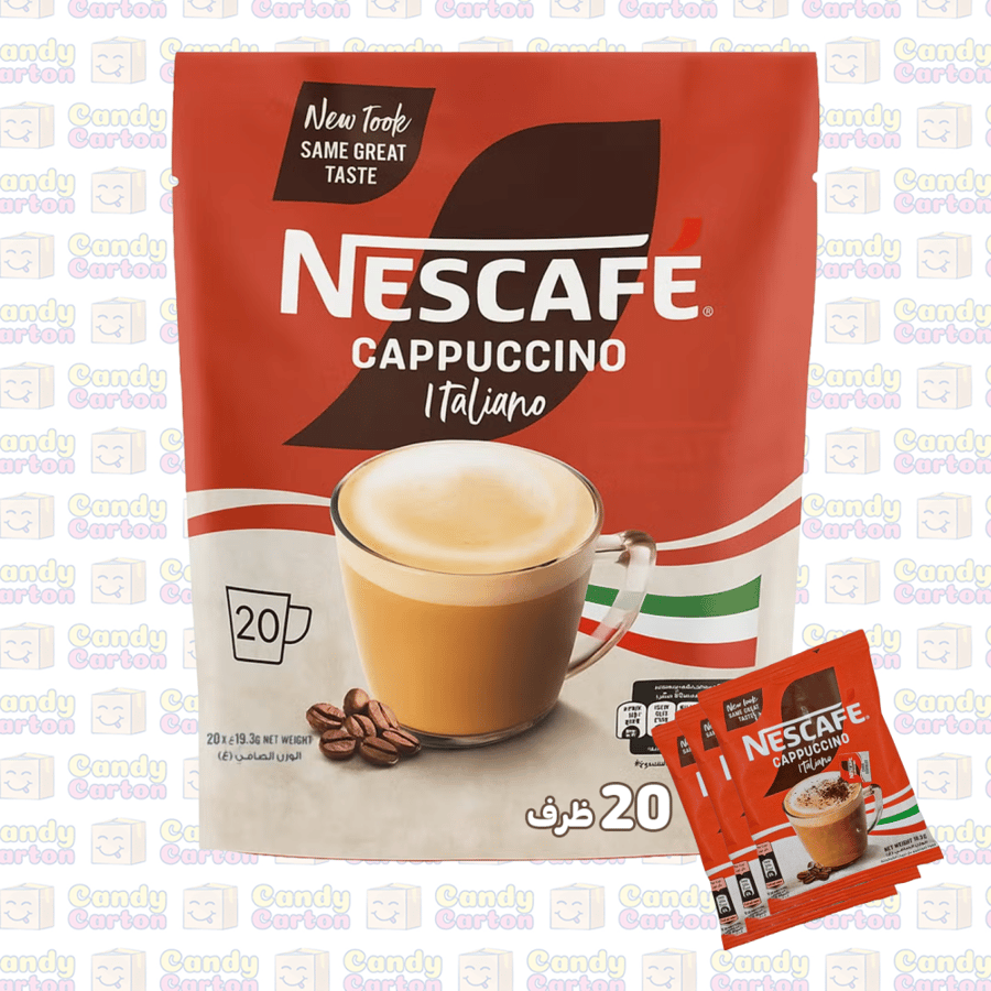 نسكافيه كابتشينو مع حبيبات الشوكولاته نسكافية الشرق الاوسط 20 ظرف 19.3 جرام  NESCAFE CAPPUCCINO choco sprinkles 20 mugs 19.3g