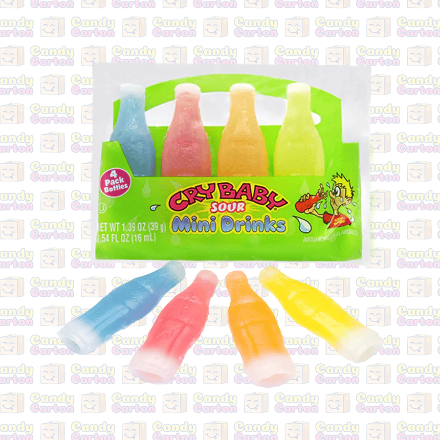 Cry Baby Sour Mini Drinks, Wax Bottles, Sour Candy, Nik L Nip, 39g, American Mustard