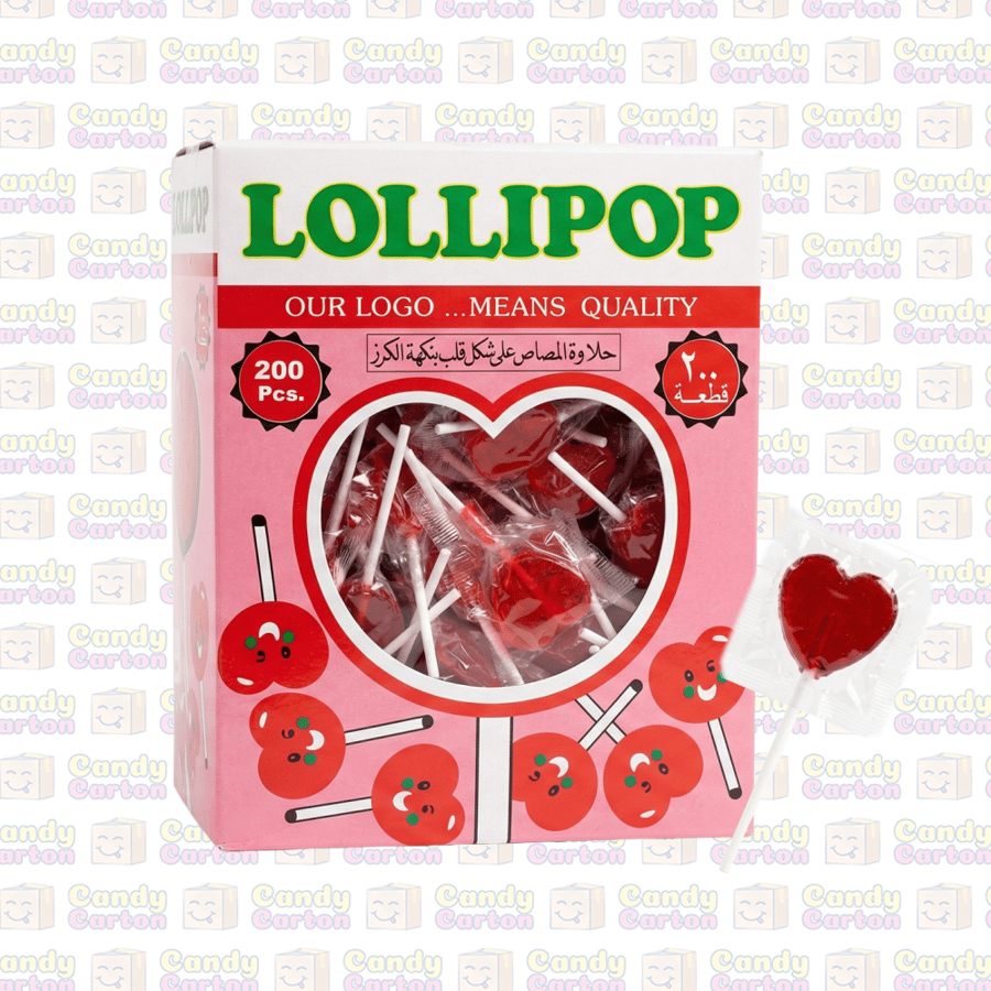 لولي بوب حلاوة مصاص بنكهة الكرز على شكل قلب 200 حبة  Lollipop 200 Pec