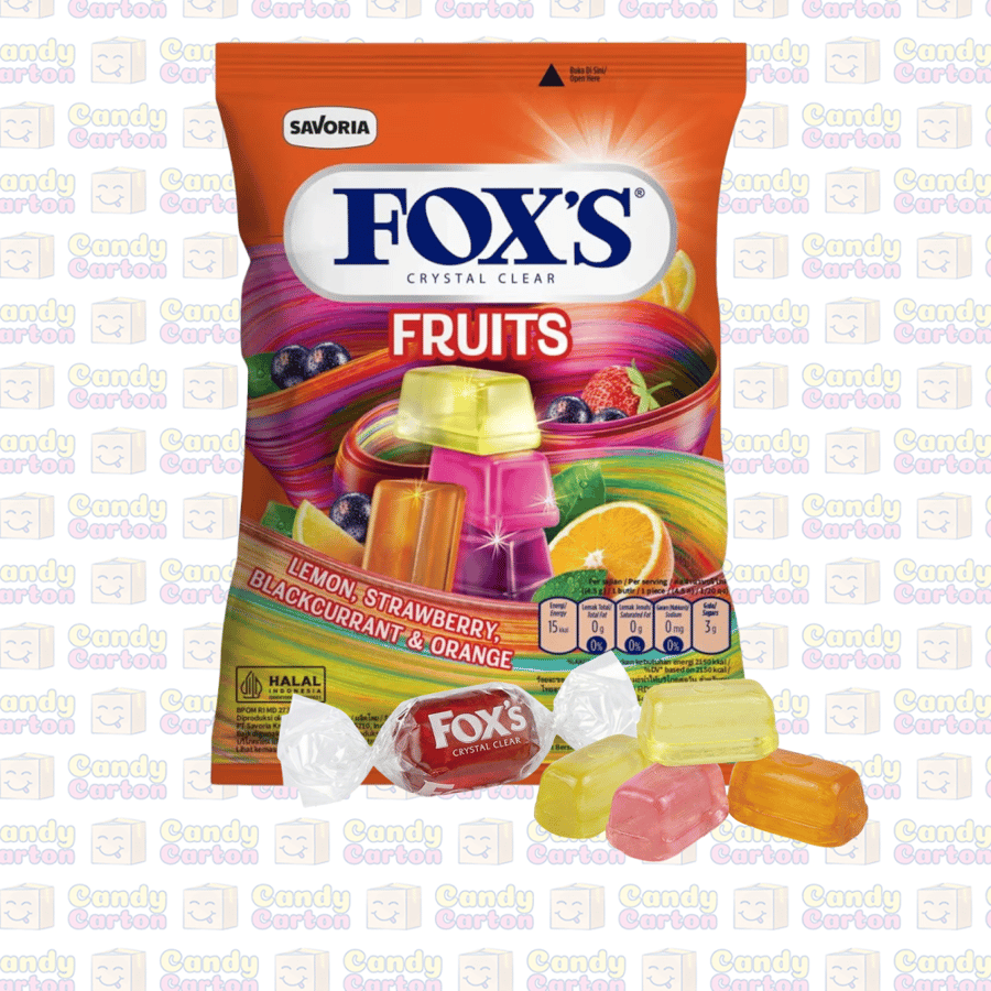 حلاوة قزاز القديمة فوكس كريستال كلير بالفواكه 90 جرام مستورد اندونيسيا  Foxs Crystal Clear Fruits 90g