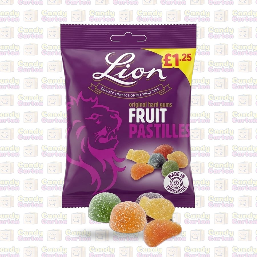 ليون باستيل حلوى جلي فواكه صلبة الفواكه المغطاة بالسكر 130 جم مستورد من بريطانيا Lion Original Hard Gums Fruit Pastilles 130g