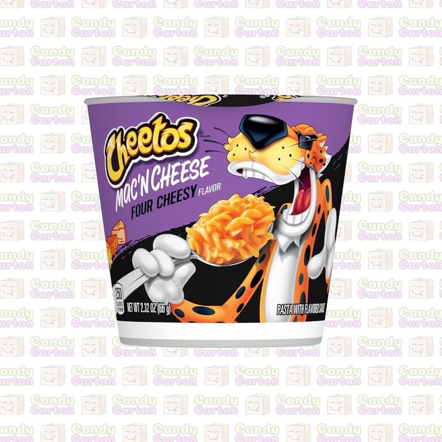 A cup of Cheetos four-cheese pasta, an exclusive American imported product - cheetos