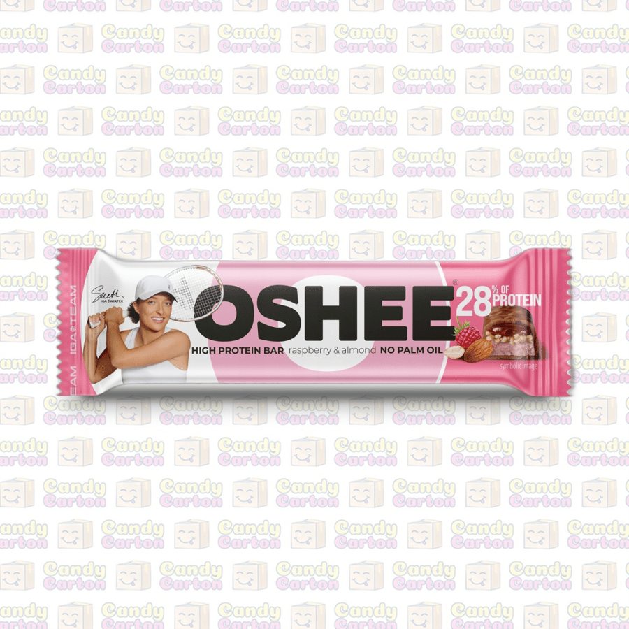 لوح بروتين اوشي توت العليق واللوز 28 بالمية بروتين 47جم مستورد من بولندا Oshee High Protein Bar Raspberry and Almond 28 Percent 47g