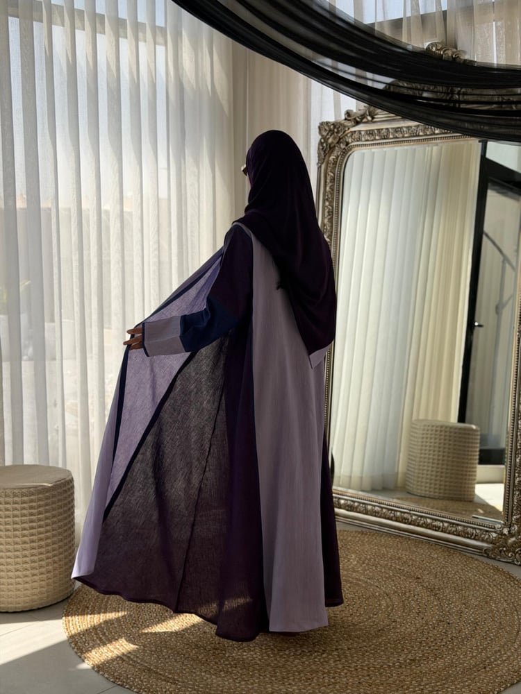 عباية طيف لنن طبيعي ملون  موف