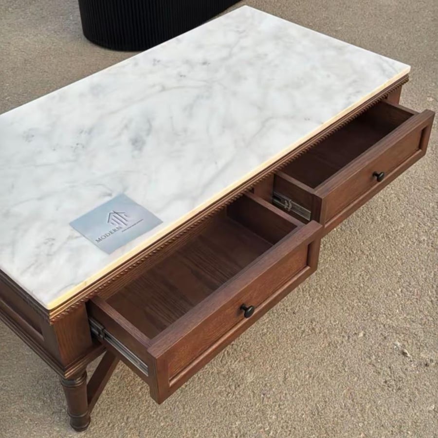 Wooden table with natural marble surface, half the amount as a deposit, quantity 2