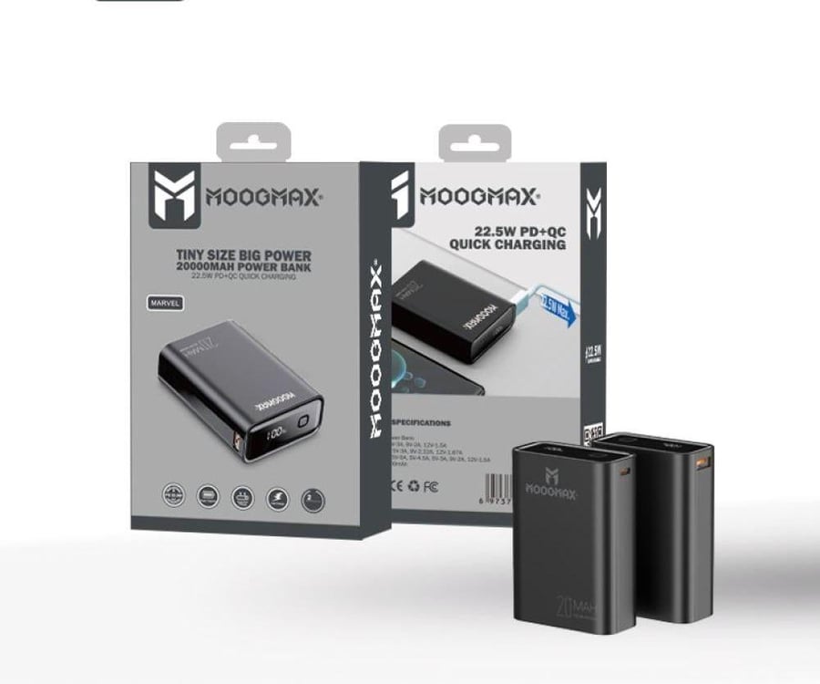 شاحن متنقل بقوة 20الف 22.5W اسود من شركة MOOGMAX