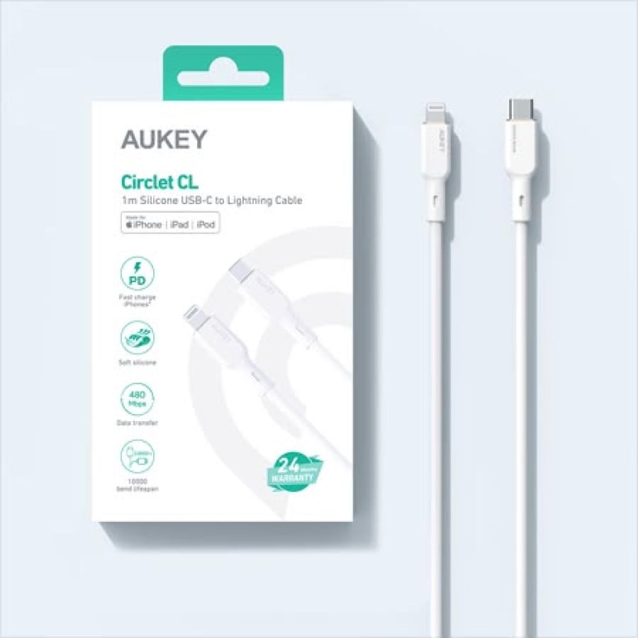 AUKEY cb-ncl1 1m PD white fabric cable