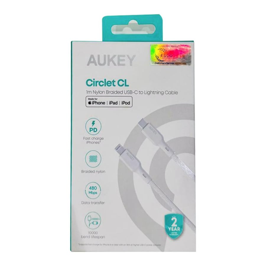 AUKEY cb-ncl1 1m PD white fabric cable