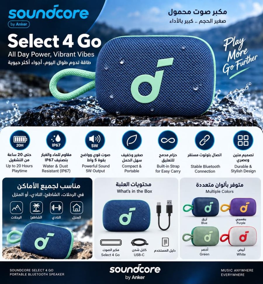 سبيكر select 4 go ازرق من ANKER