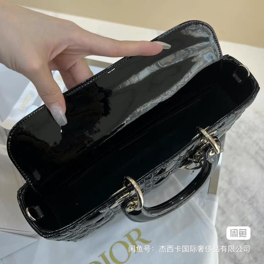Lady Dior bag D Joy shiny leather