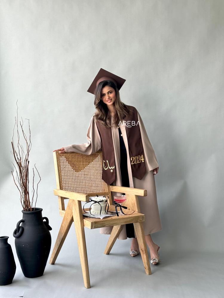 طقم عباية تخرج بيج وشاح بني