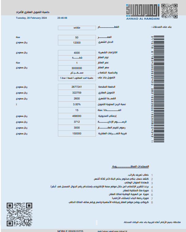 حاسبة التمويل العقاري للأفراد