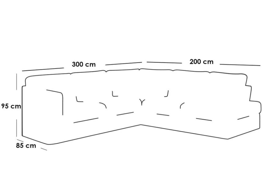 كنبة زاوية 300×200×85×95 سم - رمادي