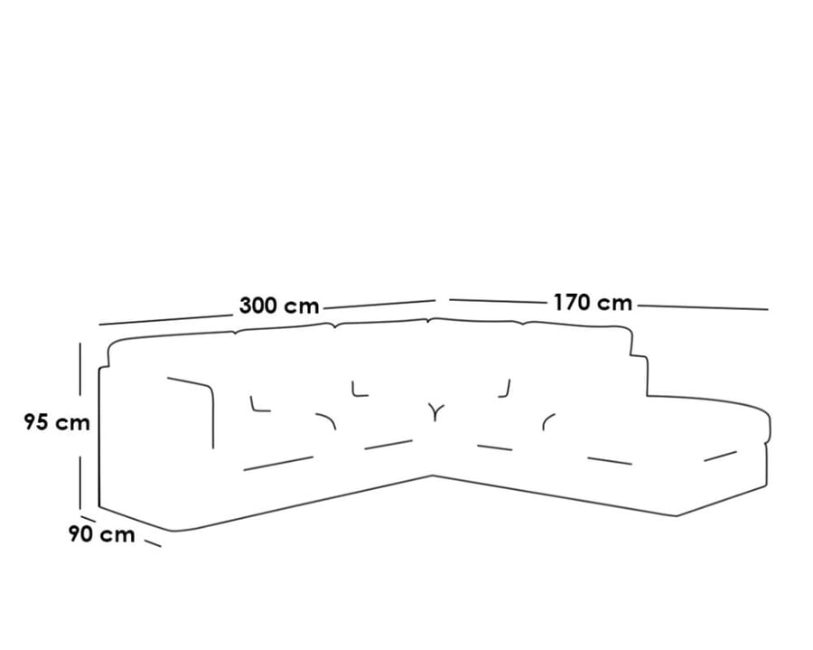 كنبة زاوية 300×170×95×90 - رمادي
