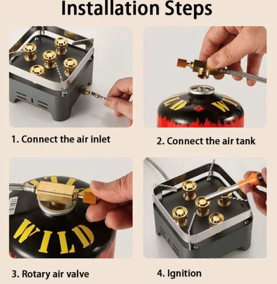Square stove with 5 burners 38490
