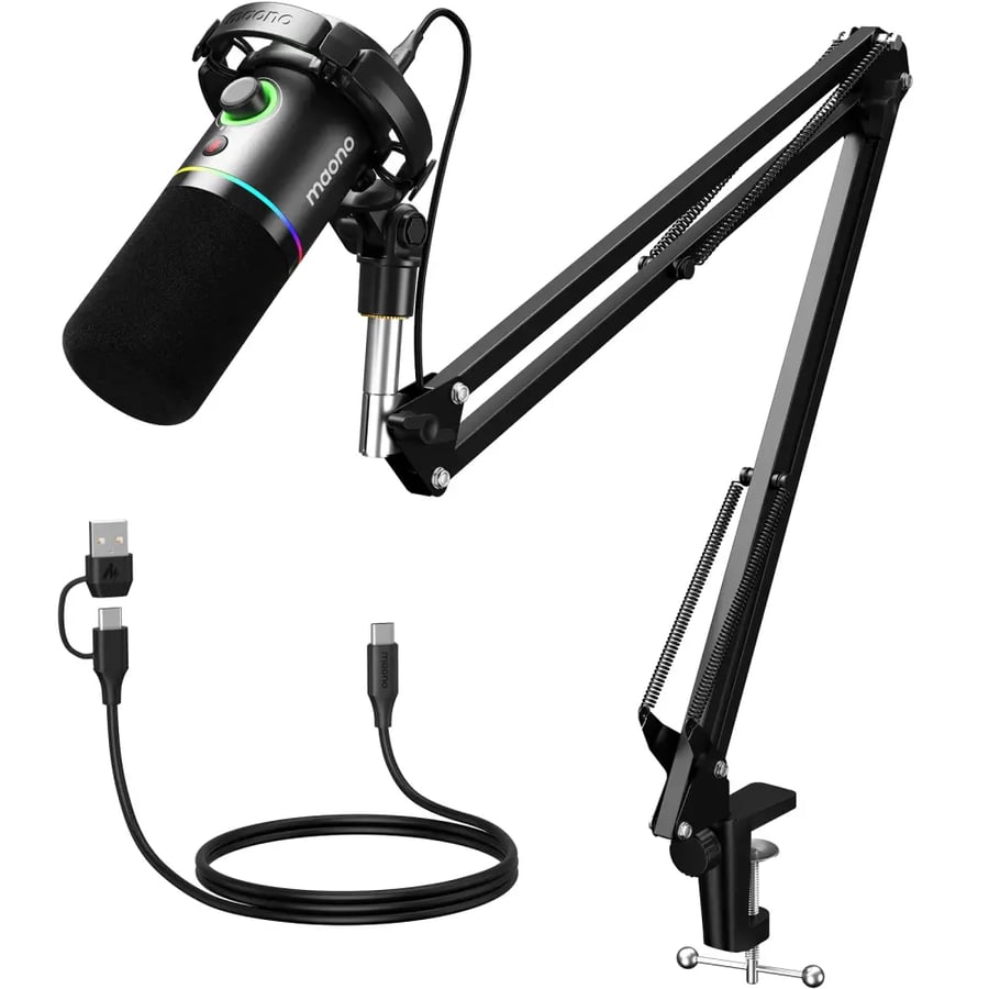 ميكروفون Maono PD200XS الديناميكي XLR/USB ثنائي الوضع ميكروفون ديناميكي بودكاست مع برنامج Maonolink ومقبض كسب للتسجيل