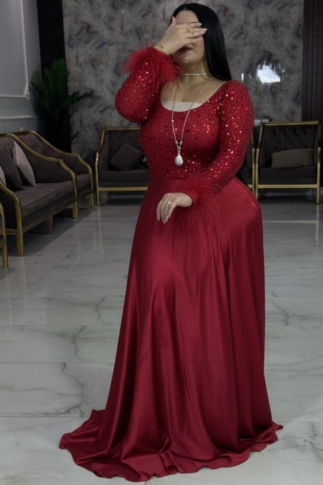 فستان كلوش احمر ريش