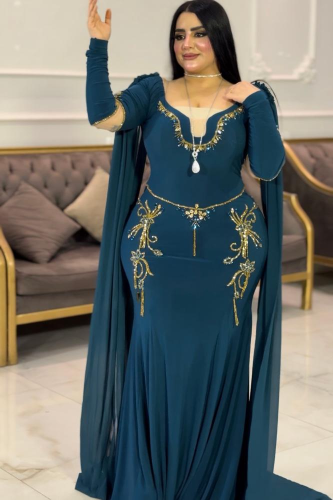 فستان تركوازي شك بشال