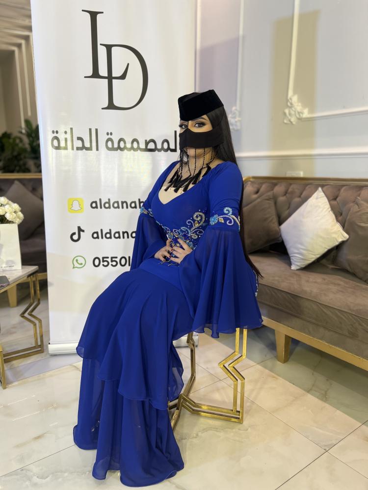 فستان شك يدوي ازرق اكمام فرنسي