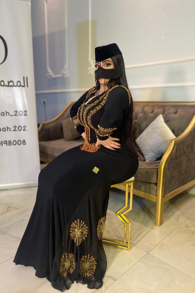 فستان شك يدوي اسود و اورنج