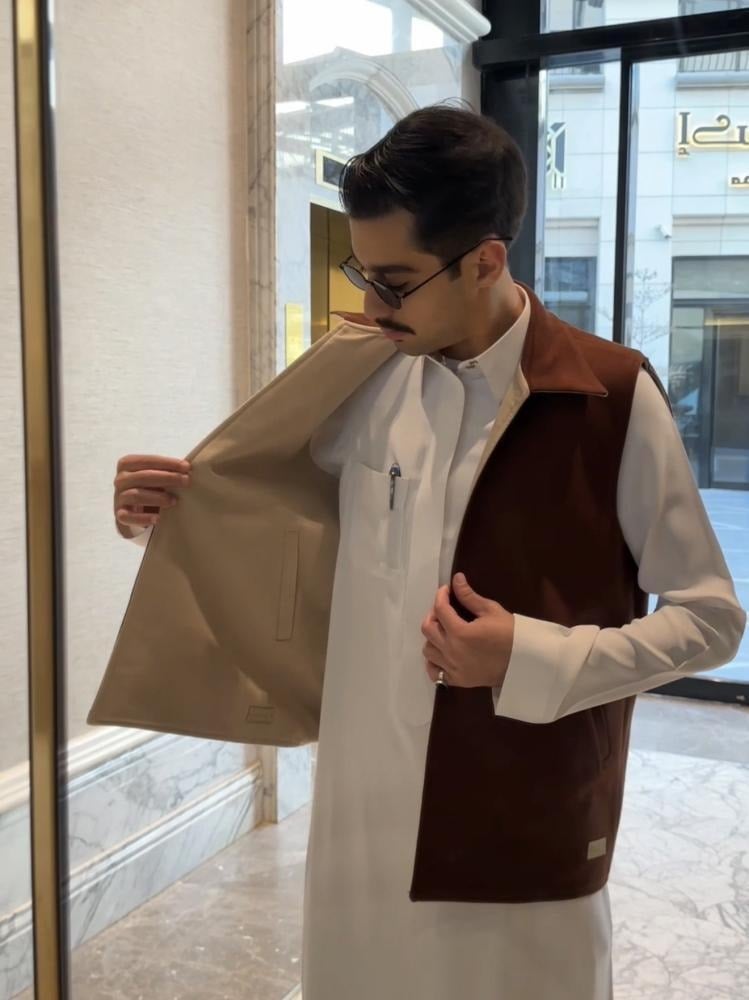 سديري رجالي دبل فيس لون جملي مع بيج