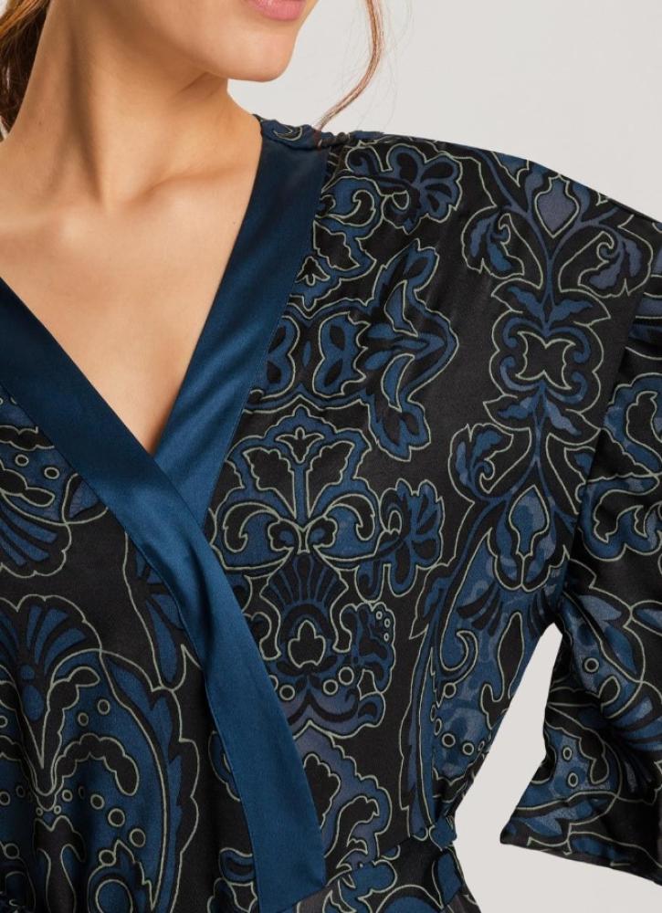 HANRO-Marlene Satin Trim Sheer Damask Kimono