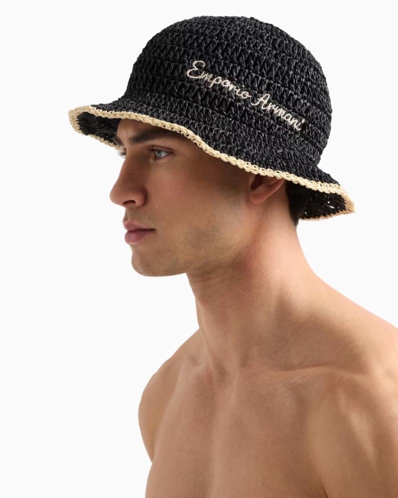 Emporio Armani - Braided paper yarn cloche hat with logo