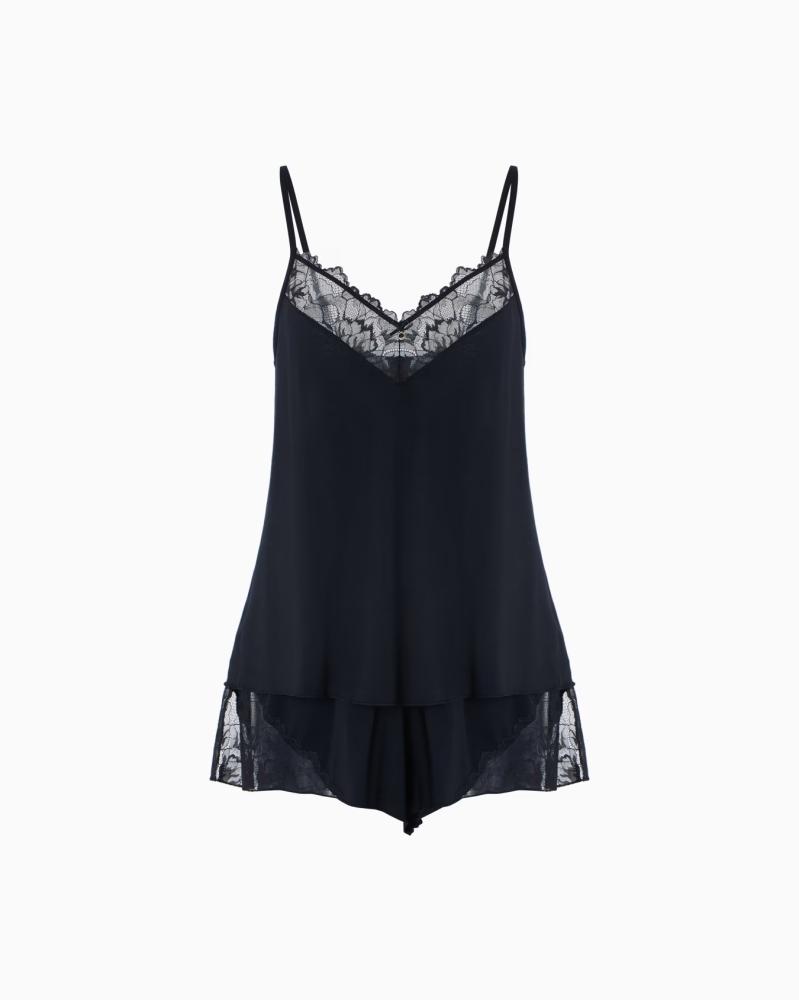 Emporio Armani - Eternal Lace pyjama top and shorts with recycled-lace details