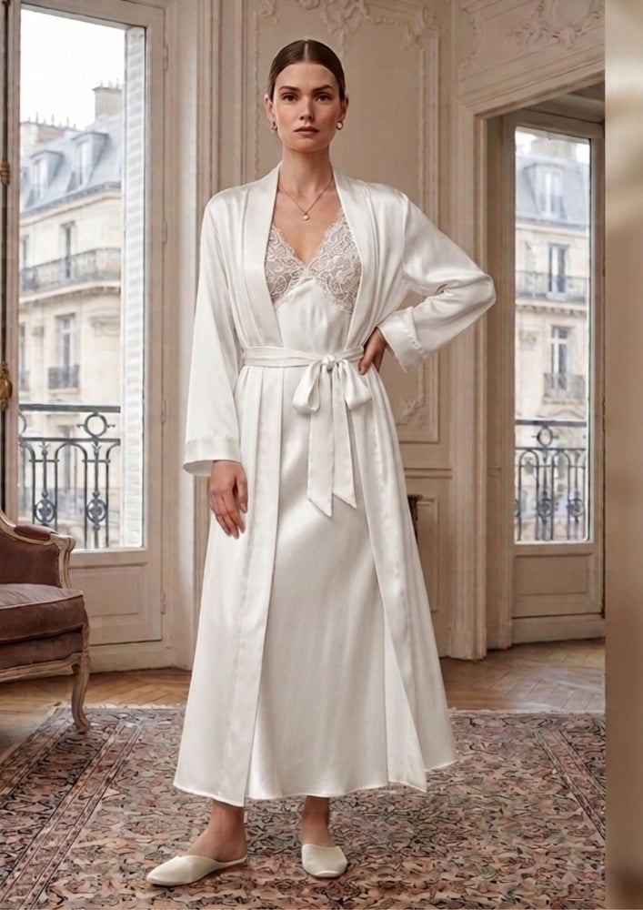 Flora Lastralioli - Satin Nightgown & Robe