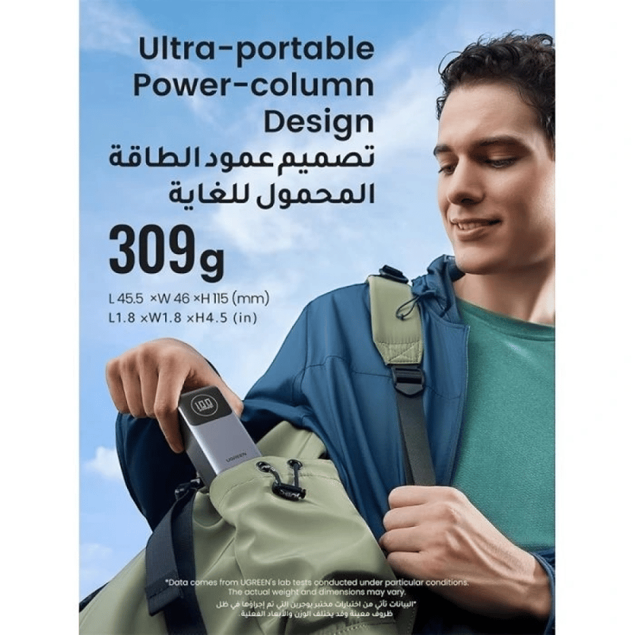 شاحن Ugreen نيكسود 12000 مللي أمبير رمادي بشاشة ديجيتال داخل حقيبة