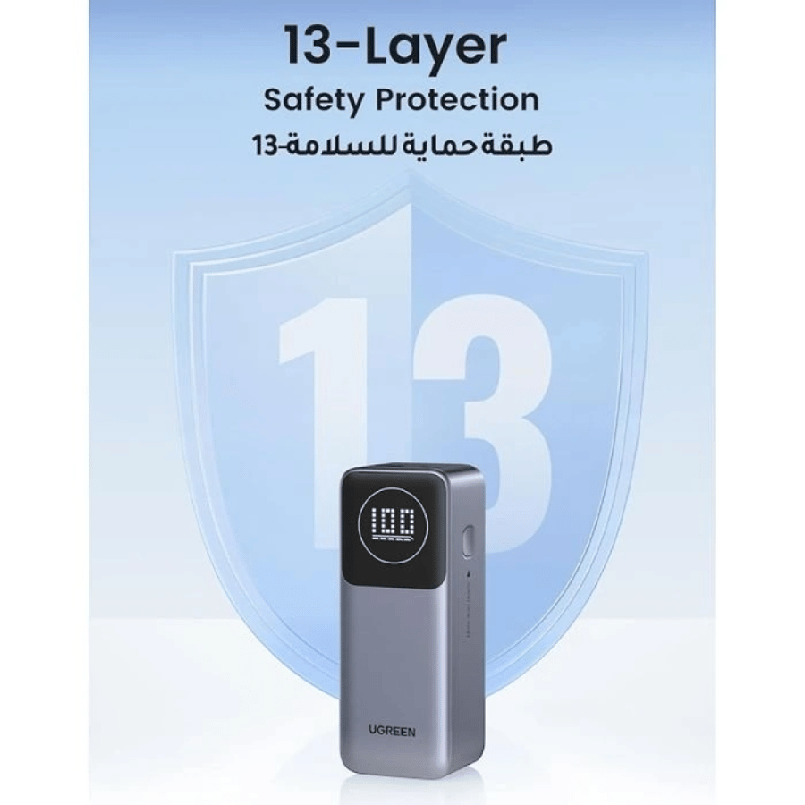 شاحن متنقل UGREEN نيكسود 12000 مللي أمبير بقوة 100 واط رمادي مع شاشة د