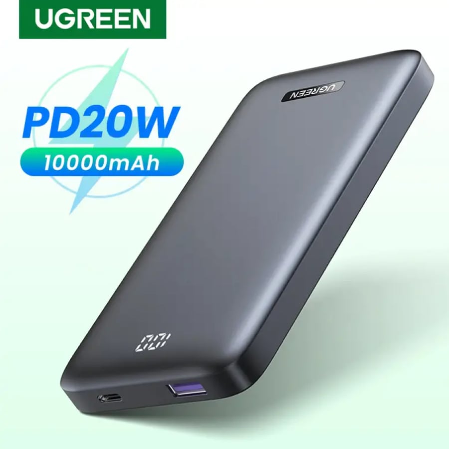 شاحن متنقل UGREEN Ultra Slim بسعة 10000 ملي امبير لون رمادي