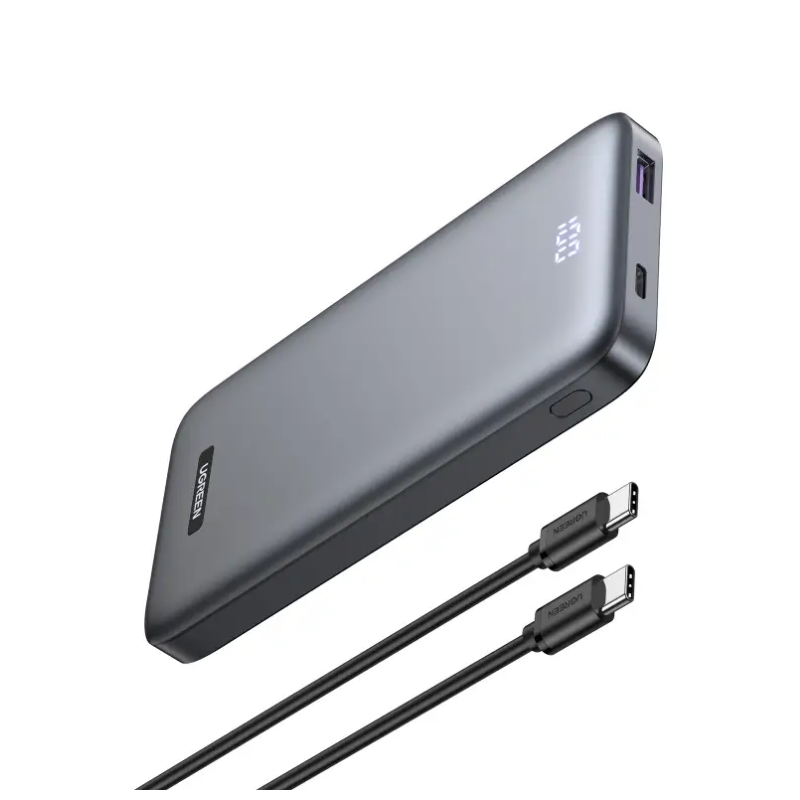 شاحن متنقل يوجرين Ultra Slim بمنفذ PD ومنفذ USB بسعة 10000 ملي امبير رمادي