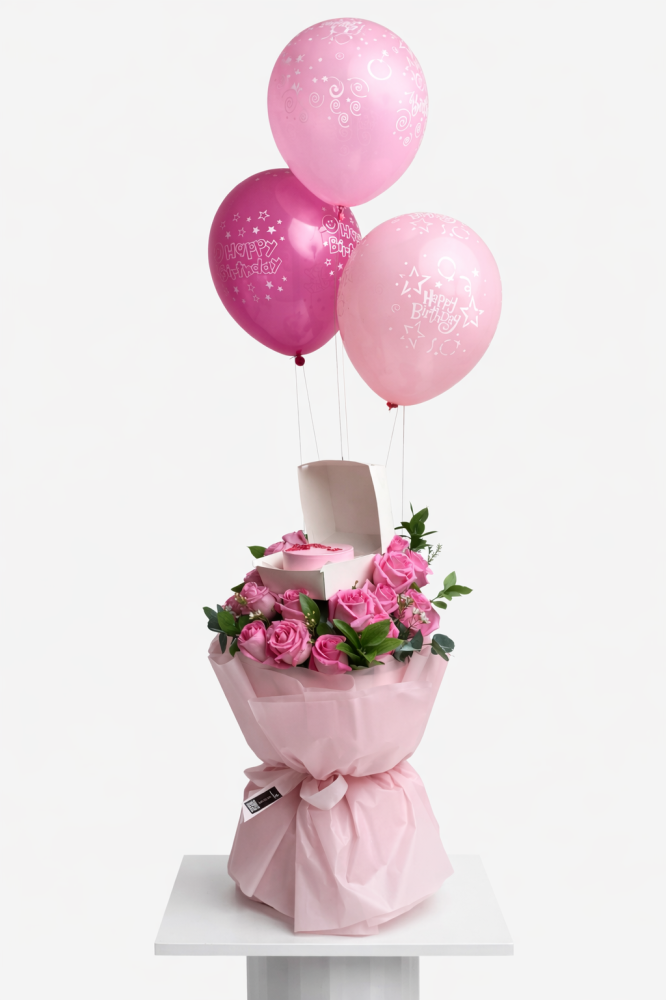 بوكية Happy Birthday مع كيكة وبالون