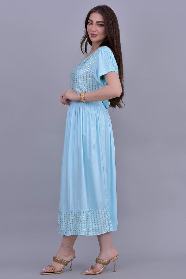 جلابية نسائية لون سماوي مناسبة لرمضان