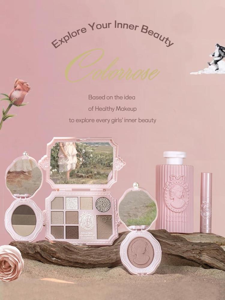 COLORROSE لوحة ظلال العيون بالخامة المطفأة واللؤلؤية، لوحة مكياج ذات تغطية لونية عالية، لمعان طويل الأمد، ملمس ناعم وخفيف الوزن، مرآة، بلاشر ومبرز متعدد الوظائف