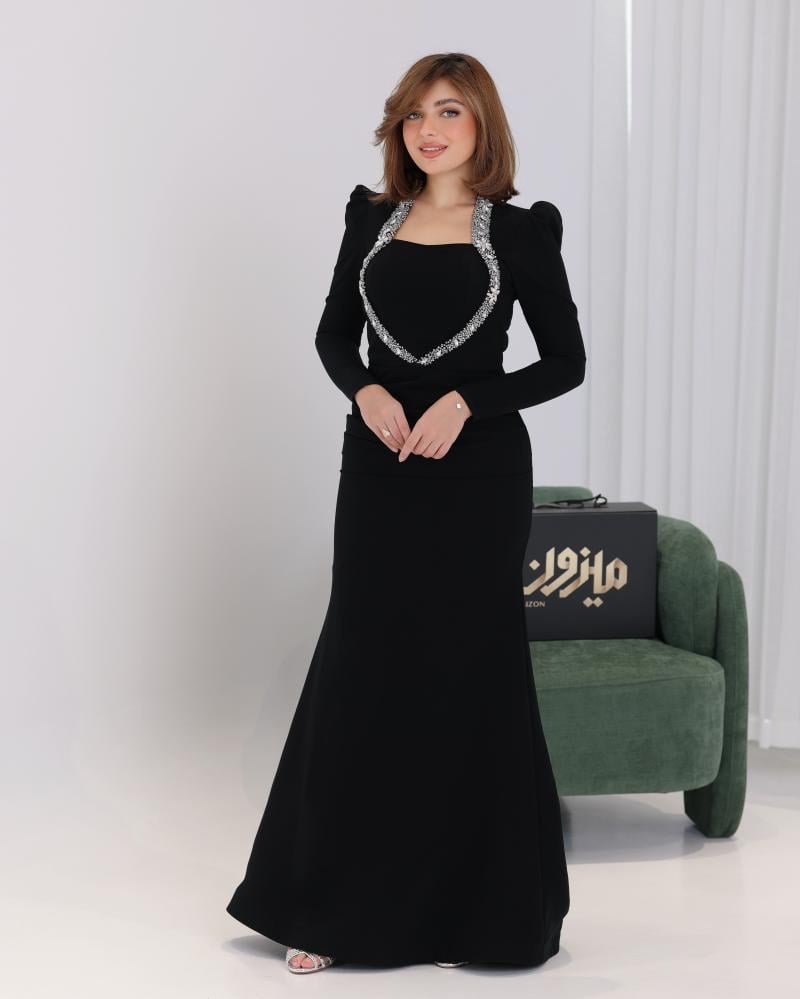 فستان سهره كريب مع تطريز