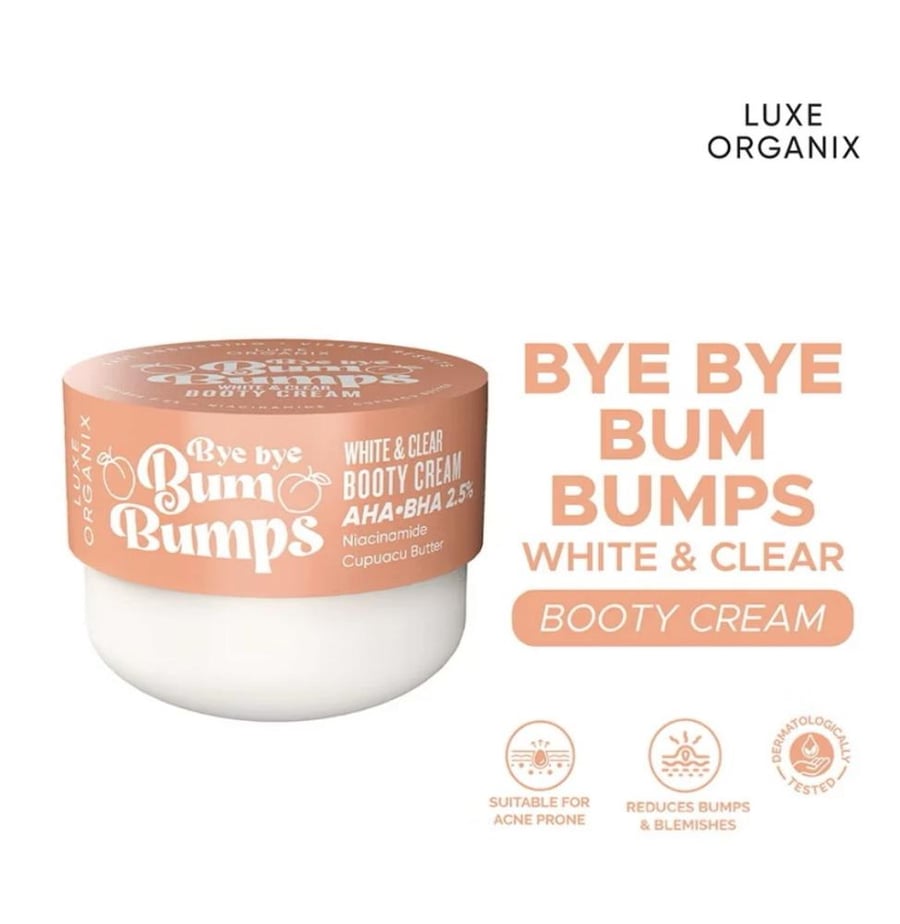 LUXE ORGANIX Bye Bye Bum Bumps White and Clear Booty Cream