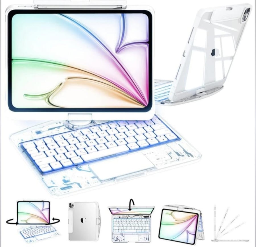 غطاء لوحة مفاتيح شفاف من 2 Nevcase قابل للدوران 360  درجة لجهاز iPad