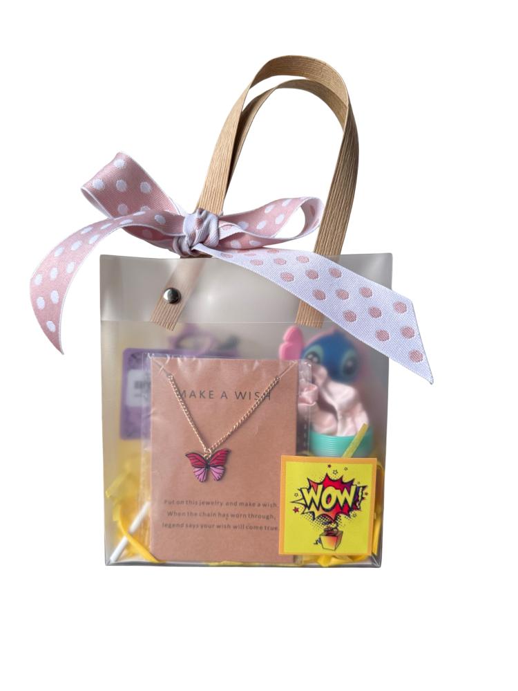 A distribution for girls, stylish chain. Butterfly with 2-in-1 toy - magnetic pen and bead maze.