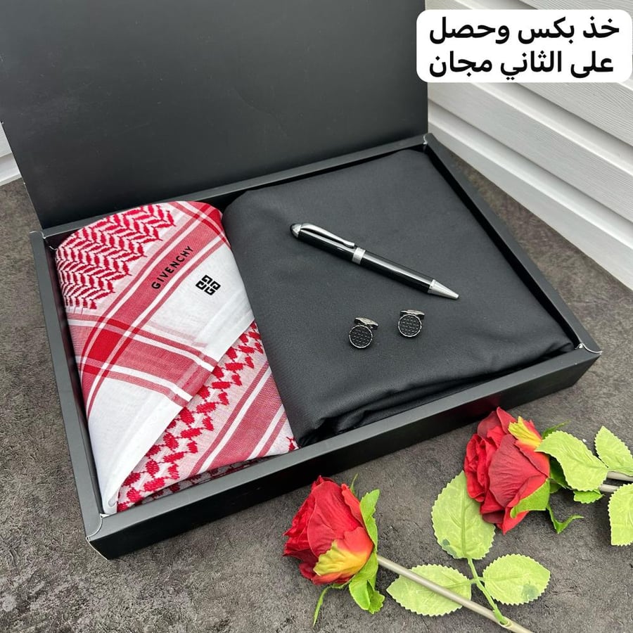 طقم رجالي فخم قماش وشماغ مع قلم