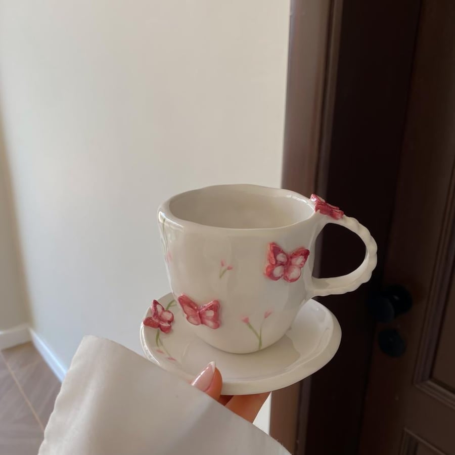 كوب فراشة ورديه - صحن
