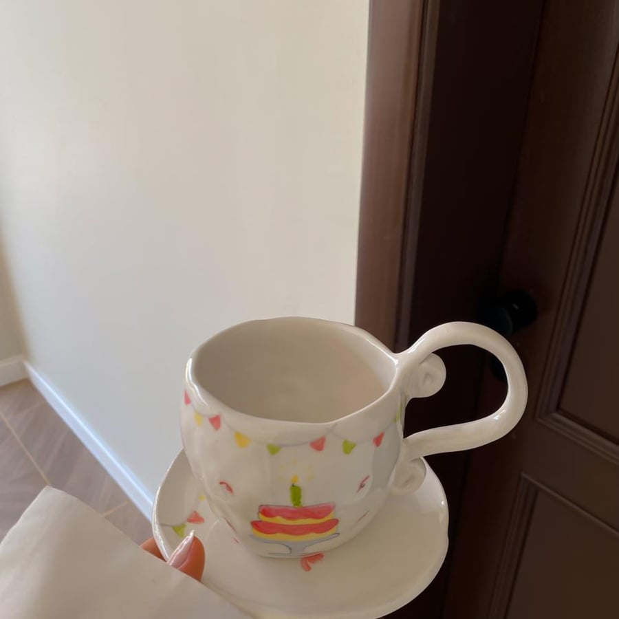 كوب برسمة كيك + وصحن