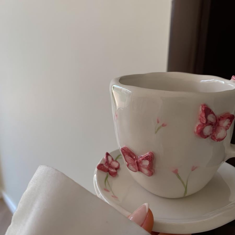كوب فراشة ورديه - صحن